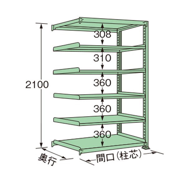 扶桑金属工業 中量ラック 1500×450×2100mm グリーン MM2115M06R 1点
