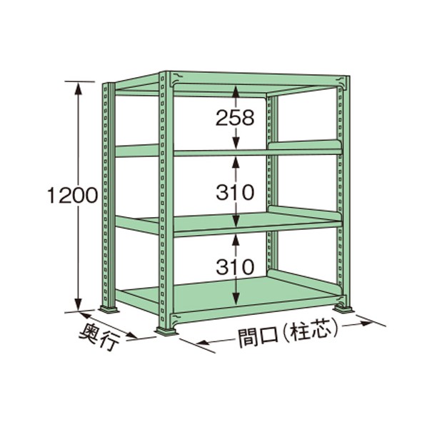 扶桑金属工業 中量ラック 900&times;600&times;1200mm グリーン MM1209L04T 1点｜DIY FACTORY ONLINE SHOP