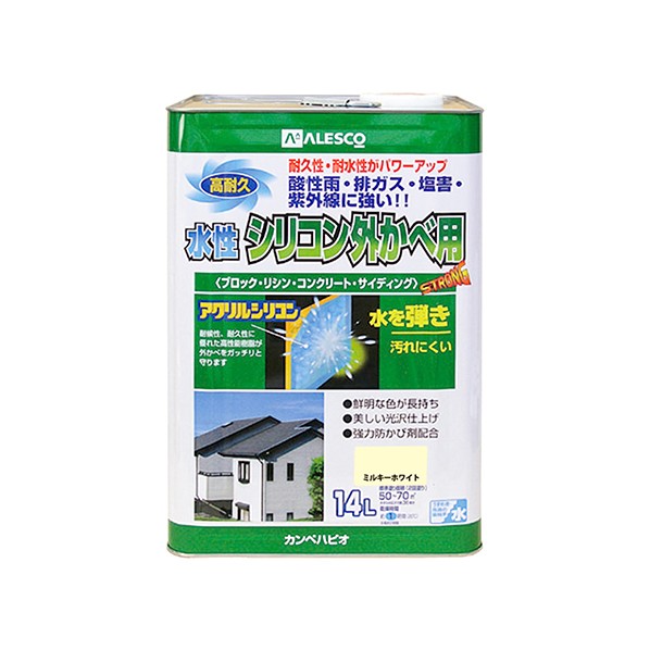 カンペハピオ 水性シリコン外かべ用（つやあり･つや消し） 水性屋外壁用塗料 238×238×350 ミルキーホワイト 00427650511140 1個