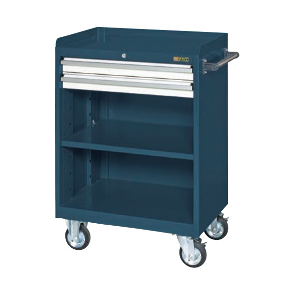 サカエキャビネットワゴン 棚板付 浅引出し2段700×480×1025mmダークグレーCV-102TDW|DIY FACTORY ONLINE SHOP