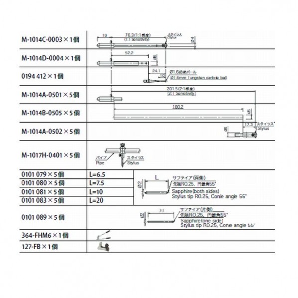 東京精密 RONDCOM71C 72A 73A 75GB R76A用スタイラスキット E-DA-R205A 1セット