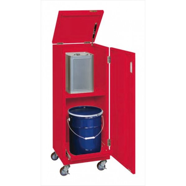 ※法人専用品※サカエ一斗缶保管庫 スチールタイプ 移動式425×415×1155レッドKU-ITKFR|DIY FACTORY ONLINE SHOP