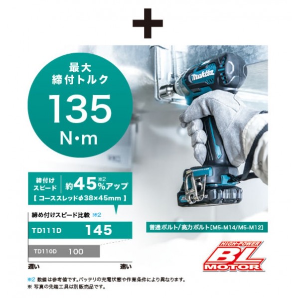 マキタ(makita) 充電式インパクトドライバ 本体のみ 1台 青 TD111DZ 