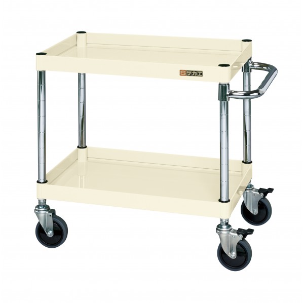 ※法人専用品※サカエCSパールワゴン(中量タイプ/サイレントエラストマー車/ダブルストッパー仕様)W900&times;D600&times;H606アイボリーCSP-9062DSEI｜DIY FACTORY ONLINE SHOP