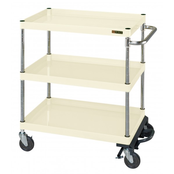 ※法人専用品※サカエCSパールワゴン(中量タイプ/ゴム車/フットブレーキ付)W600×D400×H880アイボリーCSP-6083BRI|DIY FACTORY ONLINE SHOP