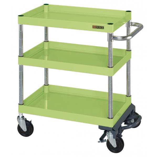 ※法人専用品※サカエCSパールワゴン(中量タイプ/ゴム車/フットブレーキ付)W900×D600×H880グリーンCSP-9083BR