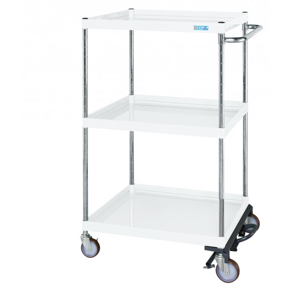 ※法人専用品※サカエCSパールワゴン(中量タイプ/ゴム車/フットブレーキ付)W750×D500×H1200パールホワイトCSP-75123BRW