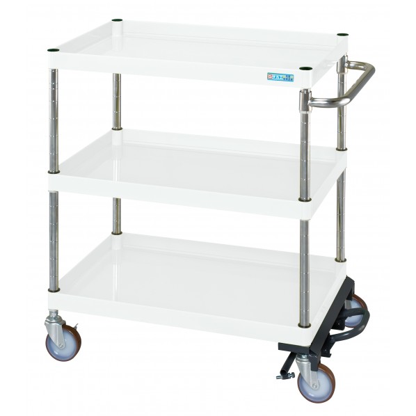 ※法人専用品※サカエCSパールワゴン(中量タイプ/ナイロンウレタン車/フットブレーキ付)W900×D600×H880パールホワイトCSP-9083BRNUW