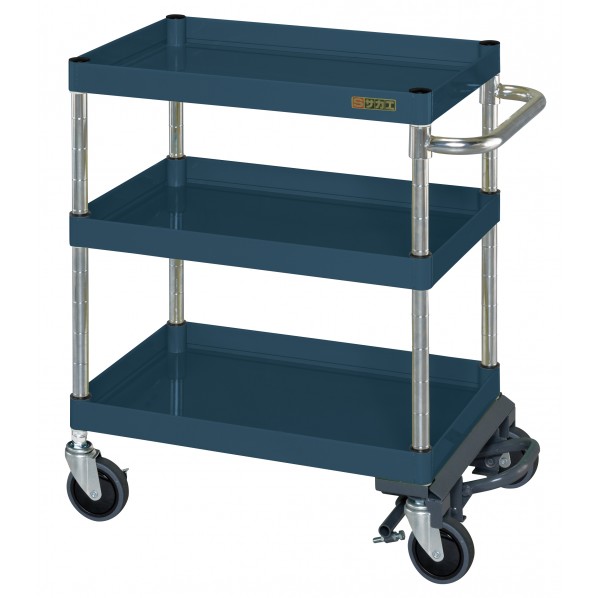 ※法人専用品※サカエCSパールワゴン(中量タイプ/サイレントエラストマー車/フットブレーキ付)W600×D400×H740ダークグレーCSP-6073BRSED