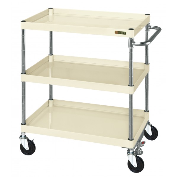 ※法人専用品※サカエCSパールワゴン(中量タイプ/ゴム車/フロアストッパー付)W1200×D600×H880アイボリーCSP-1283FSI