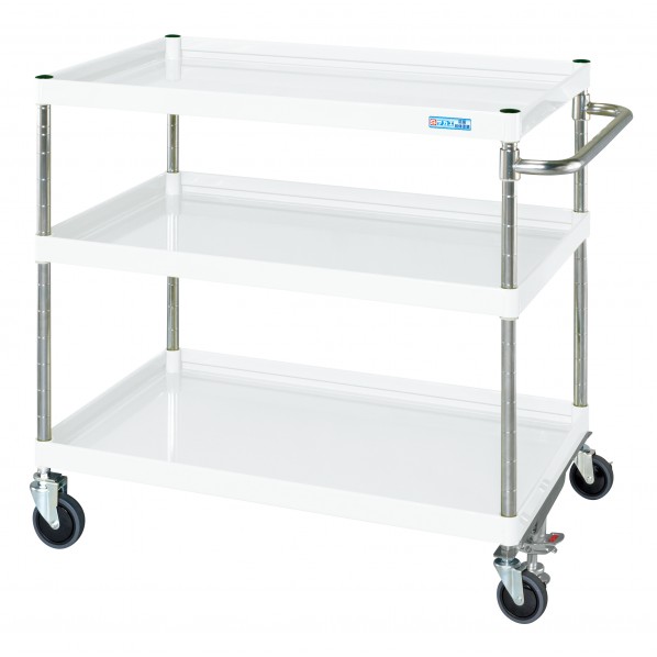 ※法人専用品※サカエCSパールワゴン(中量タイプ/サイレントエラストマー車/フロアストッパー付)W900×D600×H880パールホワイトCSP-9083FSSEW