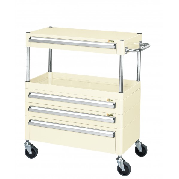 ※法人専用品※サカエCSパール手押し車(中量手合い/ナイロンウレタン車/抽き出し付)W750×D500×H880象牙色CSP-7581A3CNUI