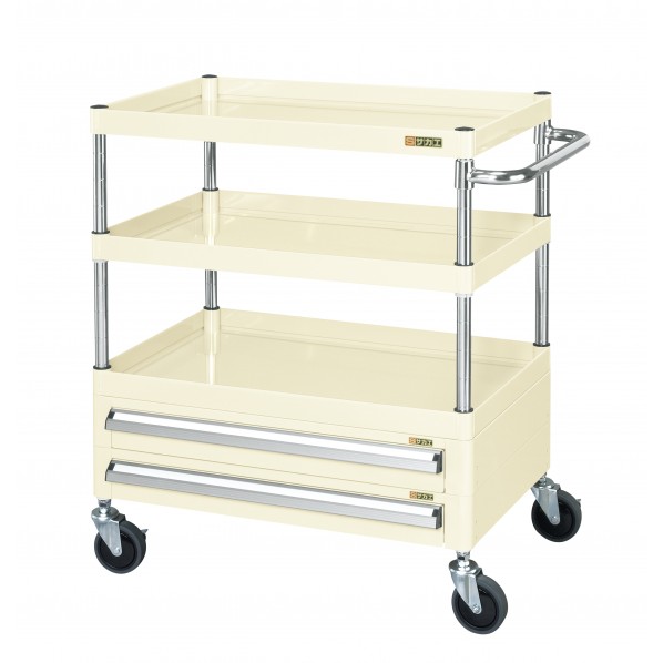 ※法人専用品※サカエCSパールワゴン(中量タイプ/サイレントエラストマー車/引出し付)W600×D400×H880アイボリーCSP-6083A2SEI