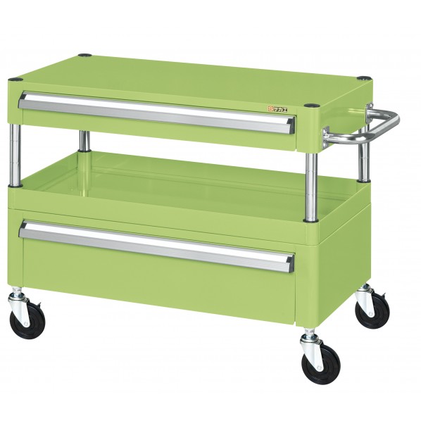 ※法人専用品※サカエCSパールワゴン(中量タイプ/サイレントエラストマー車/引出し付)W600×D400×H600グリーンCSP-6061ACSE