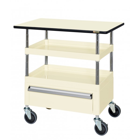 ※法人専用品※サカエCSパールワゴン(中量タイプ/ゴム車/引出し･天板付)W900&times;D600&times;H900アイボリーCSP-9082CTPI｜DIY FACTORY ONLINE SHOP