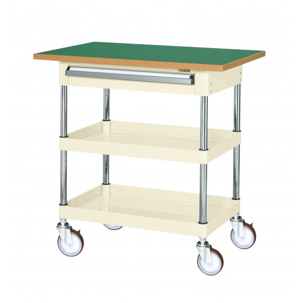 ※法人専用品※サカエCSパールワゴン(中量タイプ/サイレントエラストマー車/引出し･天板付)W750×D500×H900アイボリーCSP-7582ATFSEI