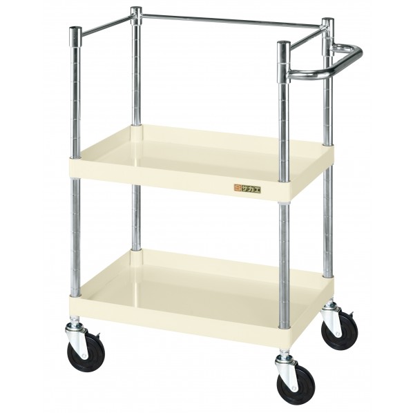 ※法人専用品※サカエCSパールワゴン(中量タイプ/ゴム車/コボレ止め付)W750×D500×H880アイボリーCSP-7582KI