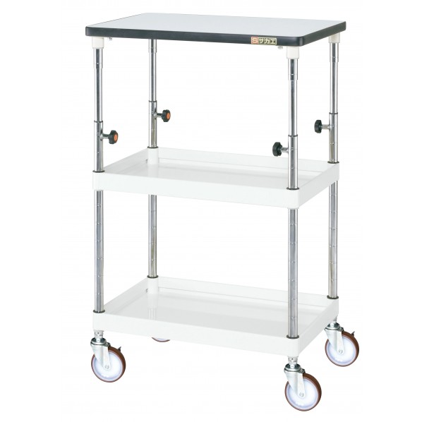 ※法人専用品※サカエCSパールワゴン(高さ調整タイプ/ナイロンウレタン車/H865～1115/天板付)W630×D430×H865～1115パールホワイトTCSP-6082TPNUW
