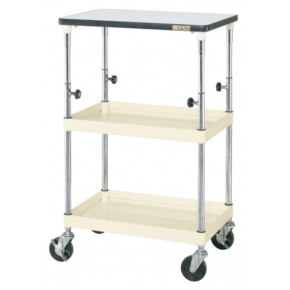 ※法人専用品※サカエCSパールワゴン(高さ調整タイプ/サイレントエラストマー車/H865～1115/天板付)W630×D430×H865～1115アイボリーTCSP-6082TPSEI