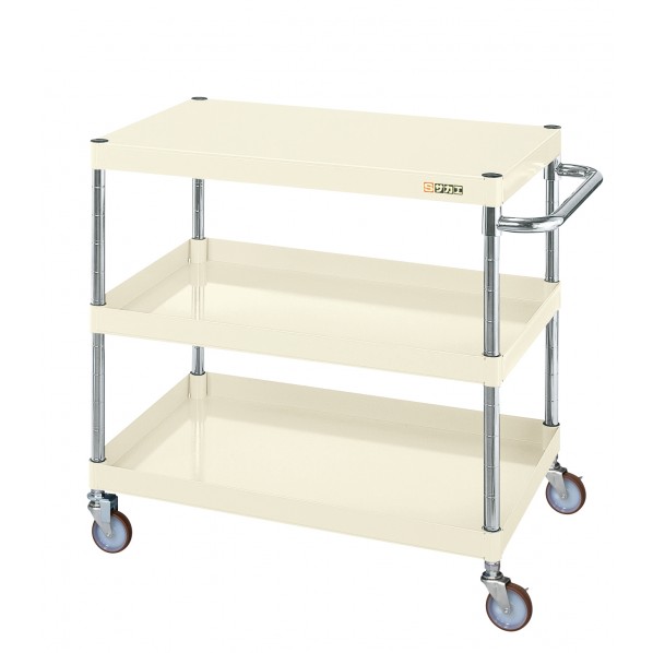 ※法人専用品※サカエCSパールワゴン(軽量タイプ/ナイロンウレタン車//H740/3段/直進安定金具)W600×D400×H740アイボリーCSP-6073LYNUI|DIY FACTORY ONLINE SHOP