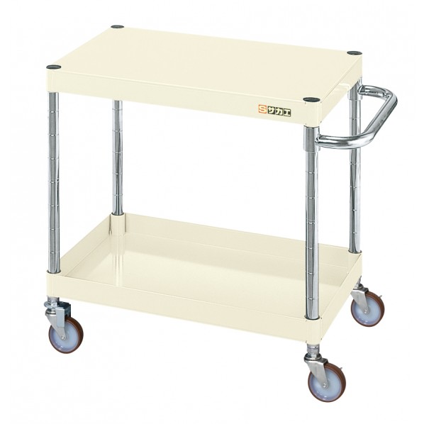 ※法人専用品※サカエCSパールワゴン(軽量タイプ/ナイロンウレタン車//H600/2段/直進安定金具)W600&times;D400&times;H600アイボリーCSP-6062LYNUI｜DIY FACTORY ONLINE SHOP