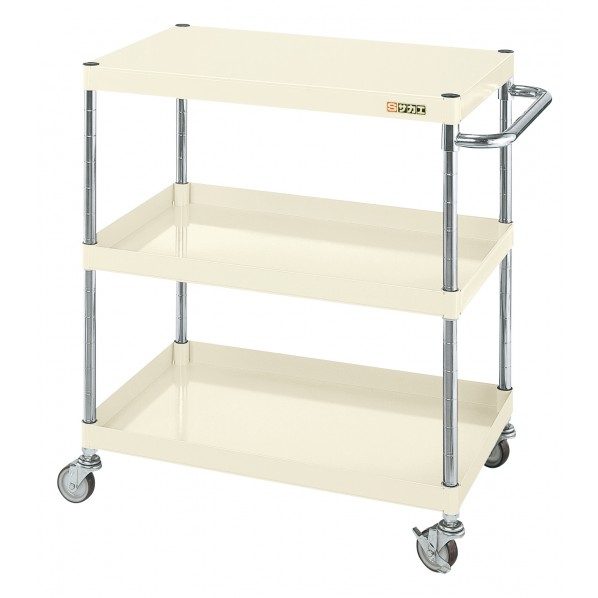 ※法人専用品※サカエCSパールワゴン(軽量タイプ/ナイロンウレタン車/H880/3段)W900×D600×H880アイボリーCSP-9083LNUI|DIY FACTORY ONLINE SHOP