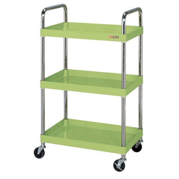 ※法人専用品※サカエCSパールワゴン(軽量タイプ/ゴム車/取手U仕様)W750×D500×H1025グリーンCSP-7583LUT