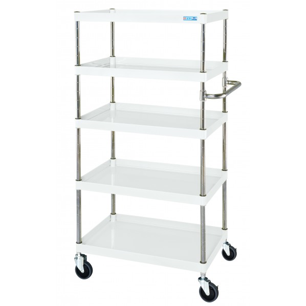 ※法人専用品※サカエCSパールワゴン(中量/抗菌パールホワイト/ゴム車/直進安定金具付)W750×D500×H1500パールホワイトCSP-75155YW