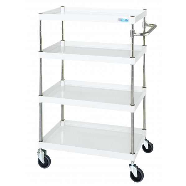 ※法人専用品※サカエCSパールワゴン(中量/抗菌パールホワイト/ナイロンウレタン車/直進安定金具付)W750×D500×H1200パールホワイトCSP-75124YNUW