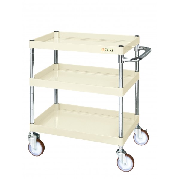 ※法人専用品※サカエCSパールワゴン(中量タイプ/ナイロンウレタン車/H740/3段/直進安定金具付)W750×D500×H740アイボリーCSP-7573YNUI|DIY FACTORY ONLINE SHOP