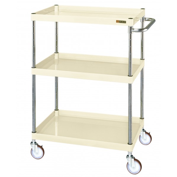 ※法人専用品※サカエCSパールワゴン(中量タイプ/ナイロンウレタン車/H1080/3段)W750&times;D500&times;H1080アイボリーCSP-75113NUI｜DIY FACTORY ONLINE SHOP
