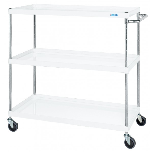 ※法人専用品※サカエCSパールワゴン(中量タイプ/ゴム車/H1200/3段/直進安定金具付)W1200×D600×H1200パールホワイトCSP-12123YW