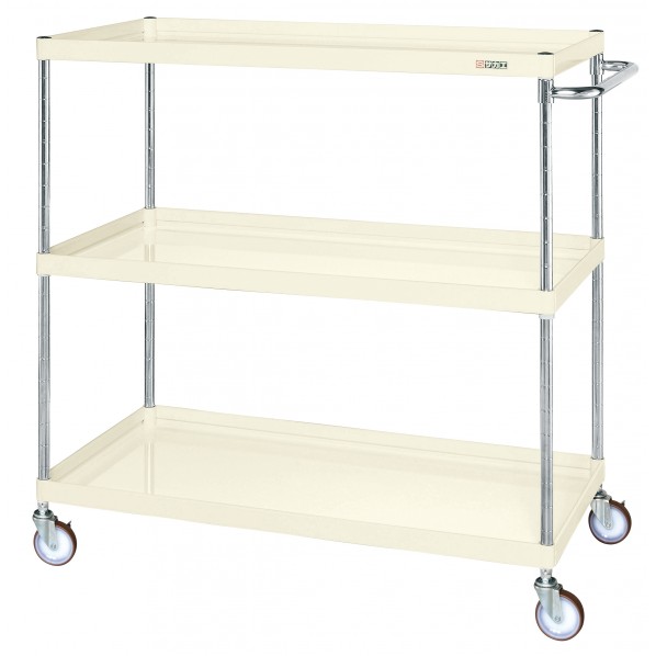 ※法人専用品※サカエCSパールワゴン(中量タイプ/ナイロンウレタン車/H1200/3段)W1200×D600×H1200アイボリーCSP-12123NUI