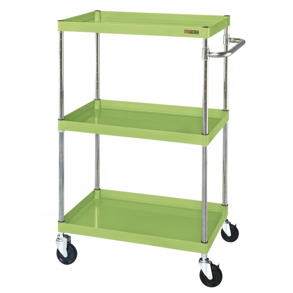 ※法人専用品※サカエCSパールワゴン(中量タイプ/ナイロンウレタン車/H1200/3段/直進安定金具付)W600×D400×H1200グリーンCSP-60123YNU