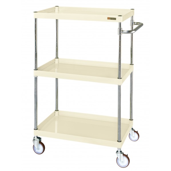 ※法人専用品※サカエCSパールワゴン(中量タイプ/ナイロンウレタン車/H1200/3段/直進安定金具付)W750×D500×H1200アイボリーCSP-75123YNUI