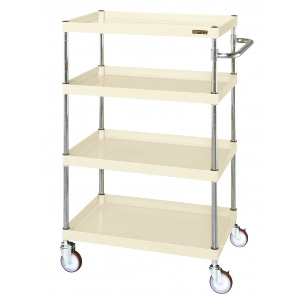 ※法人専用品※サカエCSパールワゴン(中量タイプ/ゴム車/H1200/4段/直進安定金具付)W900×D600×H1200アイボリーCSP-90124YI