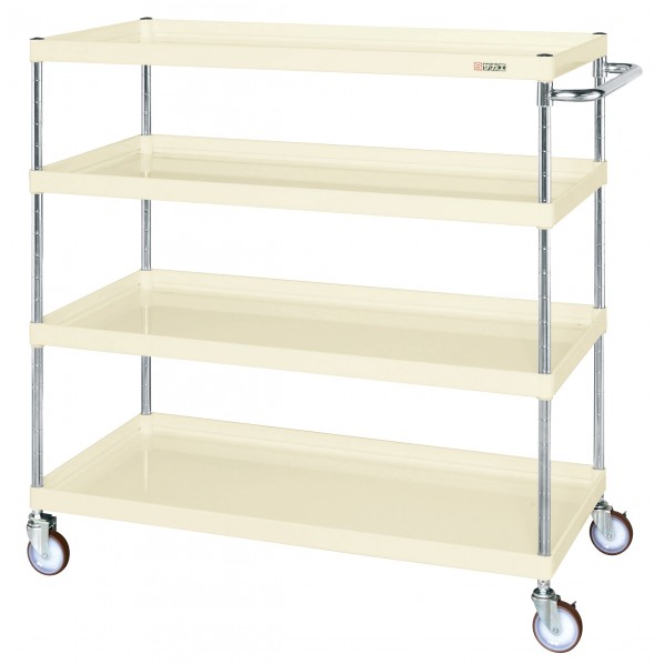 ※法人専用品※サカエCSパールワゴン(中量タイプ/ナイロンウレタン車/H1200/4段/直進安定金具付)W1200×D600×H1200アイボリーCSP-12124YNUI