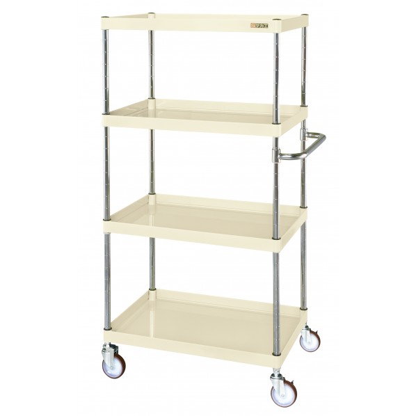 ※法人専用品※サカエCSパールワゴン(中量タイプ/ナイロンウレタン車/H1500/4段/直進安定金具付)W750×D500×H1500アイボリーCSP-75154YNUI