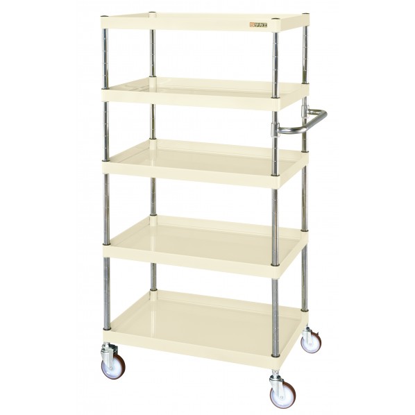 ※法人専用品※サカエCSパールワゴン(中量タイプ/ゴム車/H1500/5段/直進安定金具付)W750×D500×H1500アイボリーCSP-75155YI