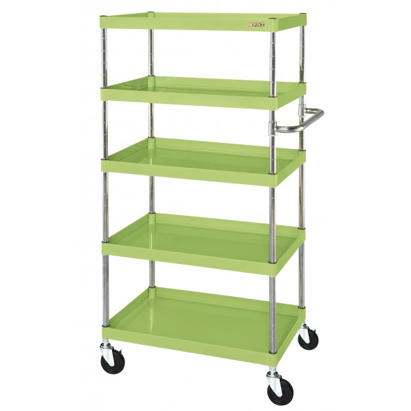 ※法人専用品※サカエCSパール手押し車(中量手あい/ナイロンウレタン車/H1500/5段)W1000×D650×H1500緑であることCSP-10155NU