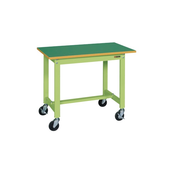 サカエ軽量作業台(KS/200kg/サカエリューム天板/H740/キャスター付/直進安定金具無)W900×D750×H740グリーンKS-097FUR