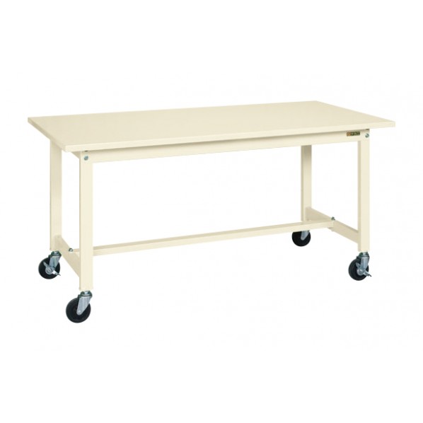 サカエ軽量作業台(KS/200kg/スチール天板/H740/キャスター付/直進安定金具無)W900×D600×H740アイボリーKS-096SURI