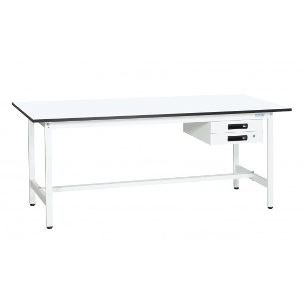 サカエ軽量作業台(KAタイプ/耐荷重180kg/メラミン天板/H740/引出付/固定式)W1500×D750×H740mmKA-157BMW