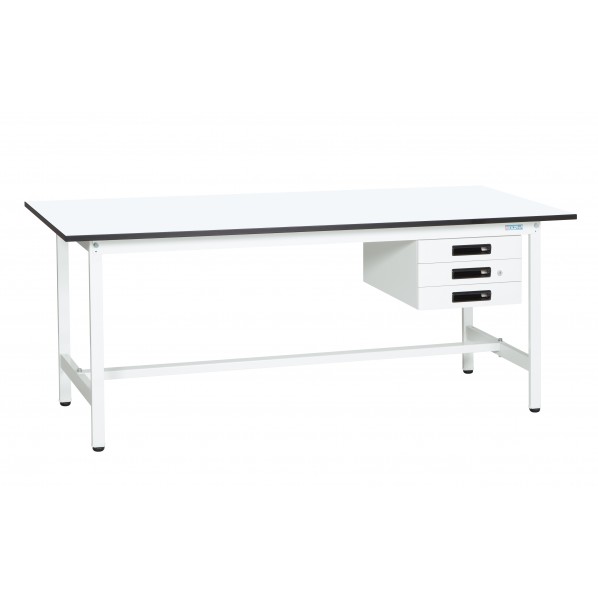 サカエ軽量作業台(KAタイプ/耐荷重180kg/メラミン天板/H740/引出付/固定式)W1800×D750×H740mmKA-187CMW