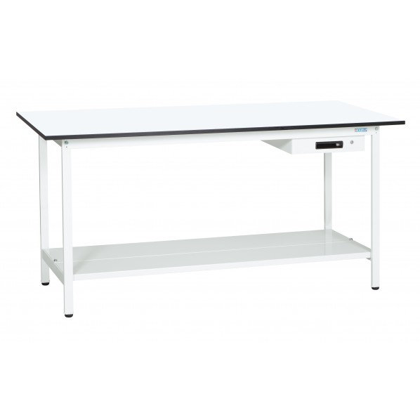 サカエ軽量作業台(KADタイプ/耐荷重180kg/メラミン天板/H900/中板付/引出付/固定式)W1500×D750×H900mmKAD-157ATMW