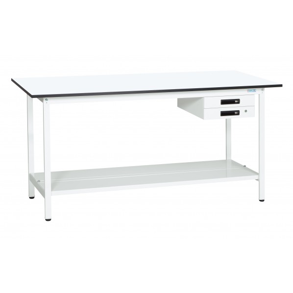 サカエ軽量作業台(KADタイプ/耐荷重180kg/メラミン天板/H900/中板付/引出付/固定式)W1500×D600×H900mmKAD-156BTMW