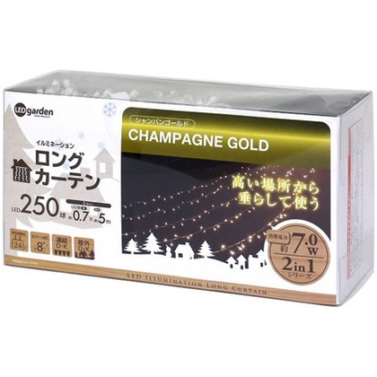 LED GARDEN 照度 ロング引き幕 250球(三鞭酒ゴールド) 全長6.2m LIT-LCA250C
