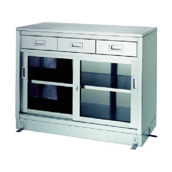※法人専用品※シンコー ステンレス保管庫引出付ガラス戸ベース仕様 LDG-12060 1個|DIY FACTORY ONLINE SHOP
