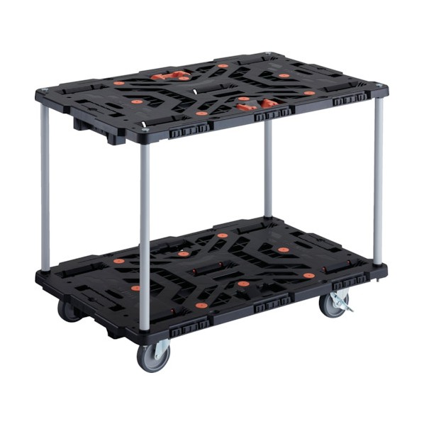 トラスコ 連結式樹脂製2段台車 ビートル 900X600 自在5輪 内2輪ストッパー付 とめたろう付 ハンドルなし BT920J5S2-E100T 1点