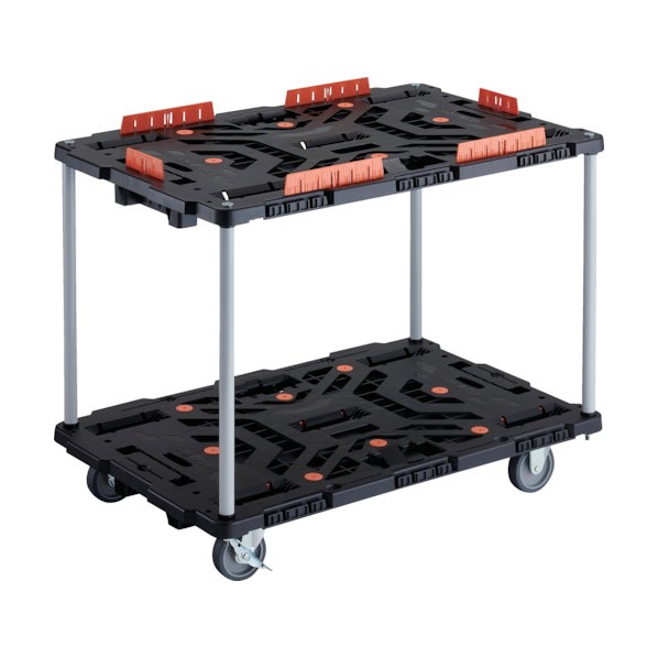 トラスコ 連結式樹脂製2段台車 ビートル 900X600 自在3輪 内2輪ストッパー付 柵付 ハンドルなし BT920KJ3S2-E100 1点